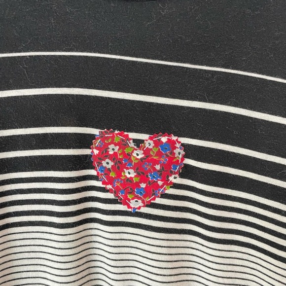 Madam P Upcycled Short Sleeve Striped T-shirt w  vintage heart S - Picture 3 of 8